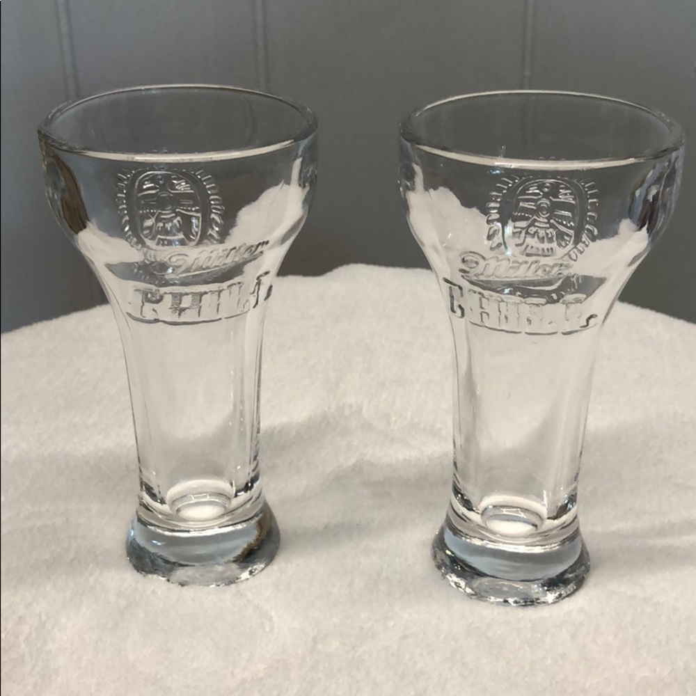 -VINTGE MILLER CHILL SHOT GLASSES, 4”, THUNDERBIRD